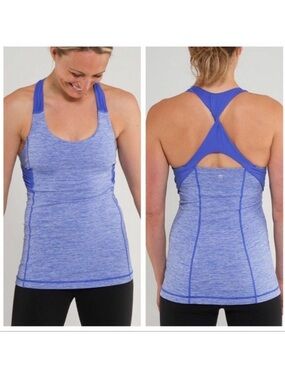 Lululemon Spin Me Tank Top Women’s 8 Heather Blue Built In Bra Racerback